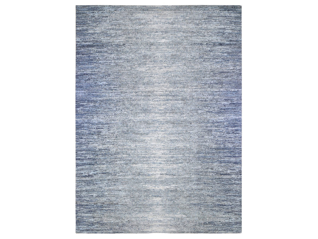 10'0" x 14'0" New Hand Knotted Blue Wool & Silk Rectangle Oriental Rug - MOA10266970