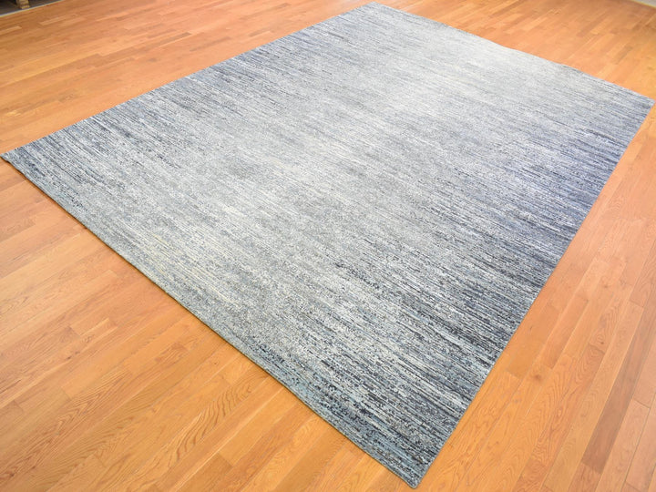 10'0" x 14'0" New Hand Knotted Blue Wool & Silk Rectangle Oriental Rug - MOA10266970