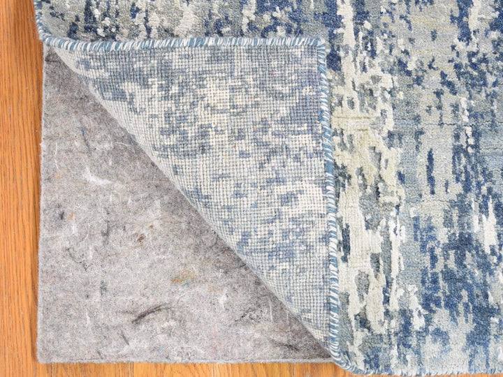 2'6" x 10'1" New Hand Knotted Blue Wool & Silk Runner Oriental Rug - MOA10266980