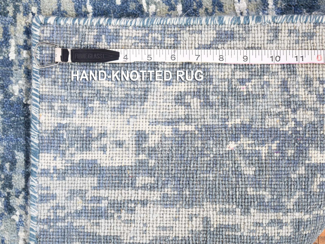 2'6" x 10'1" New Hand Knotted Blue Wool & Silk Runner Oriental Rug - MOA10266980