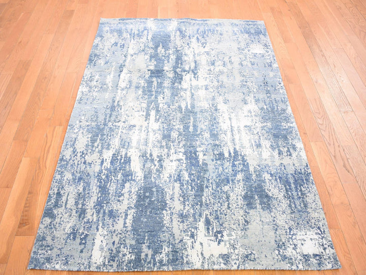 2'6" x 10'1" New Hand Knotted Blue Wool & Silk Runner Oriental Rug - MOA10266980