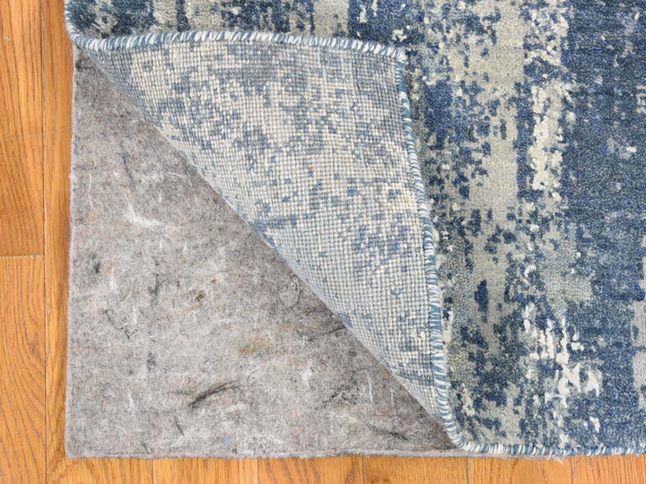 2'6" x 10'1" New Hand Knotted Blue Wool & Silk Runner Oriental Rug - MOA10266980