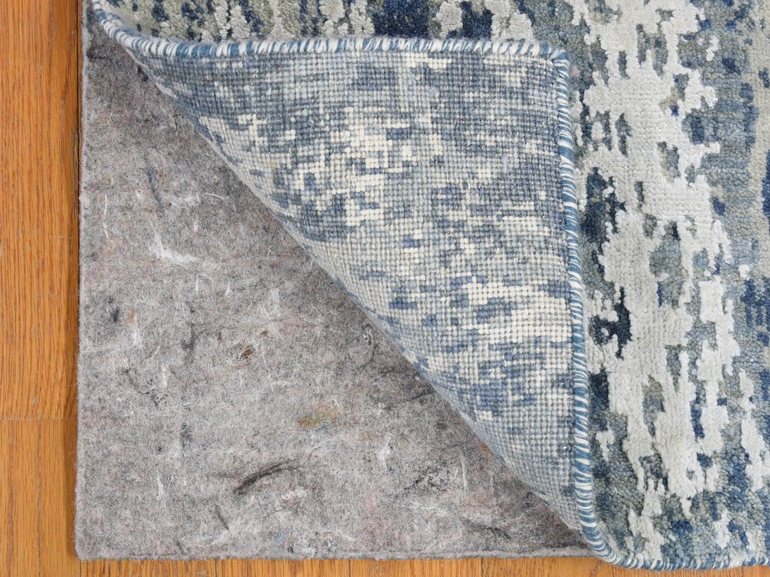 2'7" x 12'1" New Hand Knotted Blue Wool & Silk Runner Oriental Rug - MOA10266982