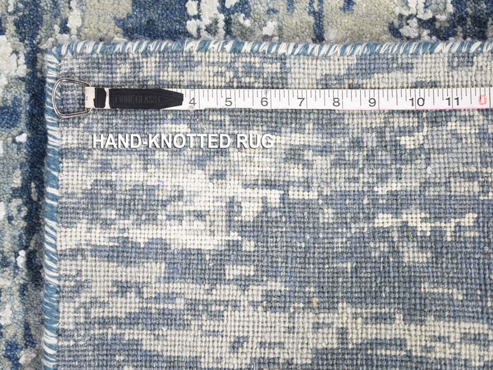 2'7" x 12'1" New Hand Knotted Blue Wool & Silk Runner Oriental Rug - MOA10266982