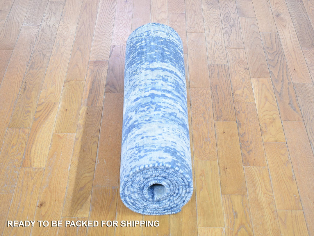 2'7" x 12'1" New Hand Knotted Blue Wool & Silk Runner Oriental Rug - MOA10266982