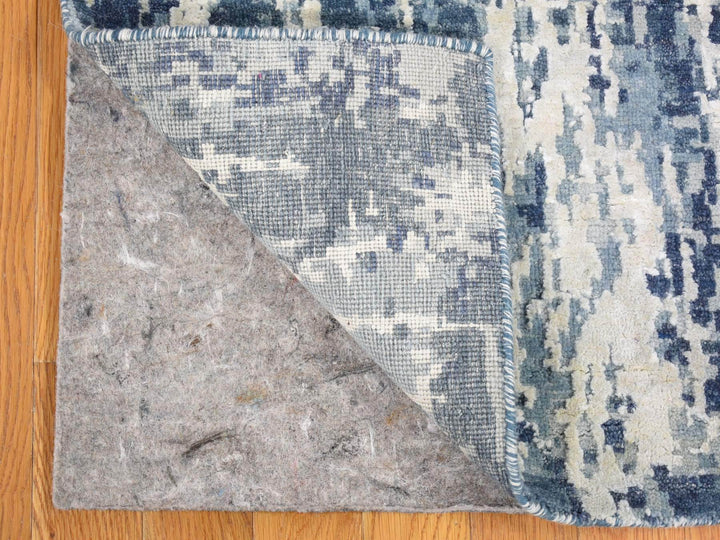 3'8" x 17'2" New Hand Knotted Blue Wool & Silk Runner Oriental Rug - MOA10266984
