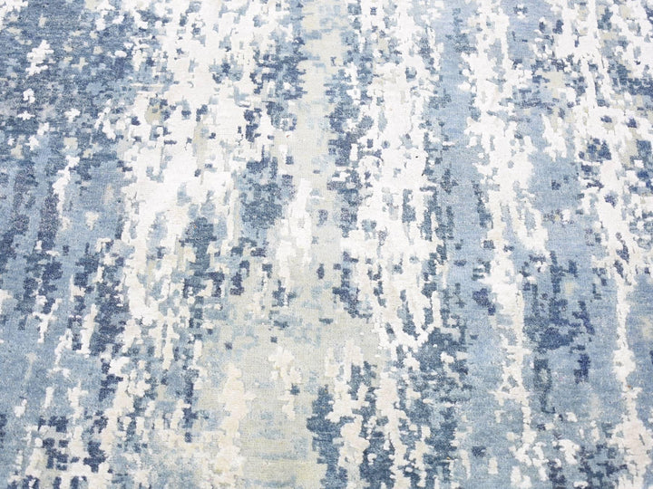 3'8" x 17'2" New Hand Knotted Blue Wool & Silk Runner Oriental Rug - MOA10266984