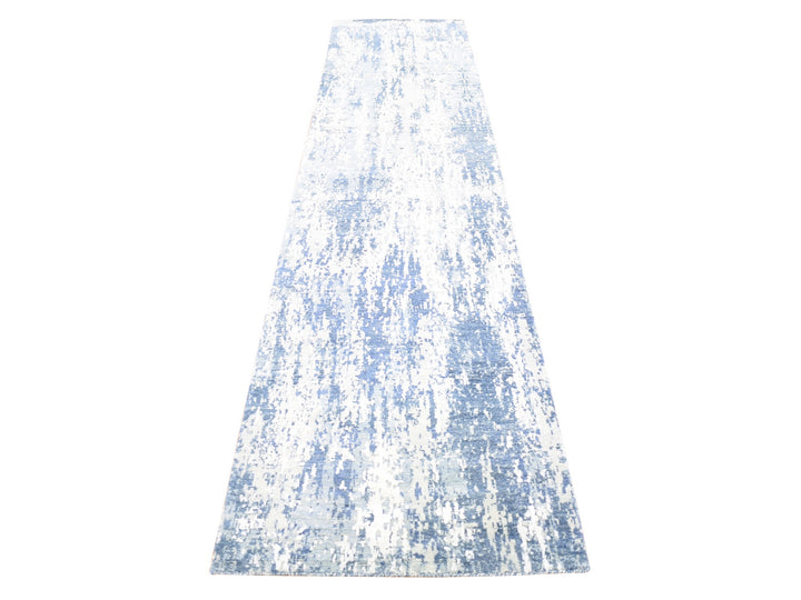 2'7" x 12'2" New Hand Knotted Blue Wool & Silk Runner Oriental Rug - MOA10266985