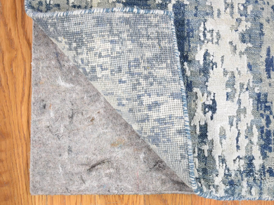 2'7" x 12'2" New Hand Knotted Blue Wool & Silk Runner Oriental Rug - MOA10266985
