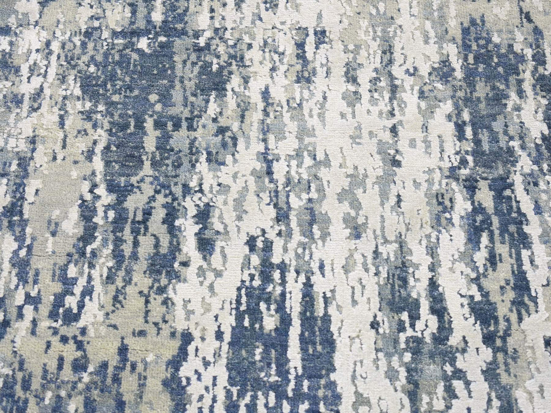 2'7" x 12'2" New Hand Knotted Blue Wool & Silk Runner Oriental Rug - MOA10266985