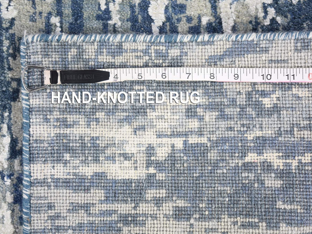 2'7" x 12'2" New Hand Knotted Blue Wool & Silk Runner Oriental Rug - MOA10266985