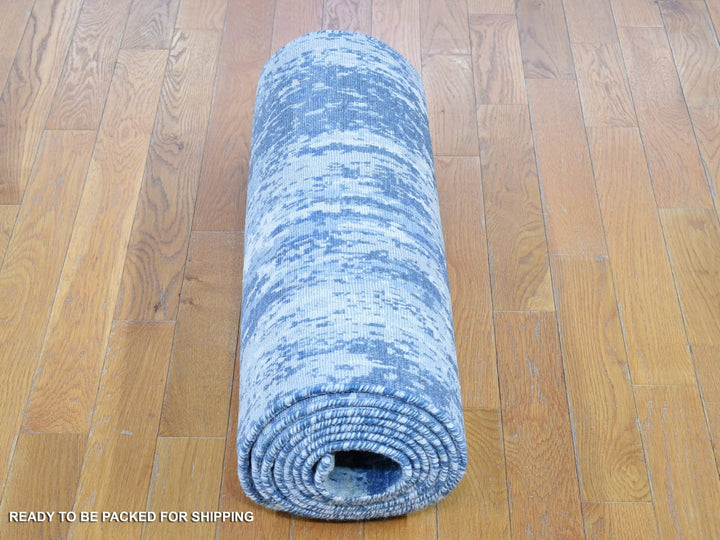 2'7" x 12'2" New Hand Knotted Blue Wool & Silk Runner Oriental Rug - MOA10266985