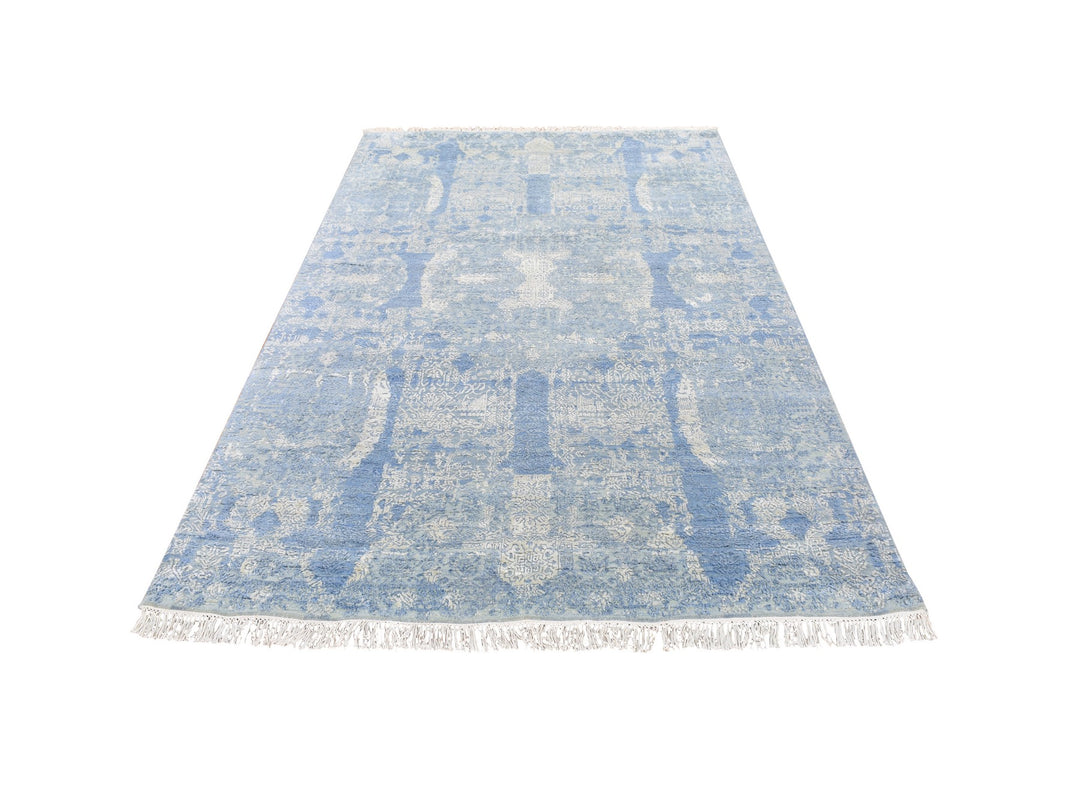 6'0" x 9'3" New Hand Knotted Blue Wool & Silk Rectangle Oriental Rug - MOA10266986