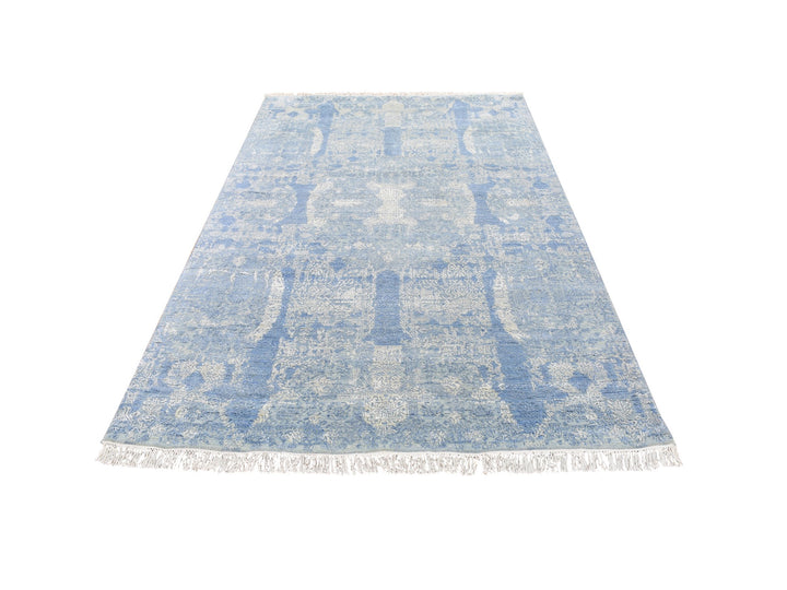 6'0" x 9'3" New Hand Knotted Blue Wool & Silk Rectangle Oriental Rug - MOA10266986