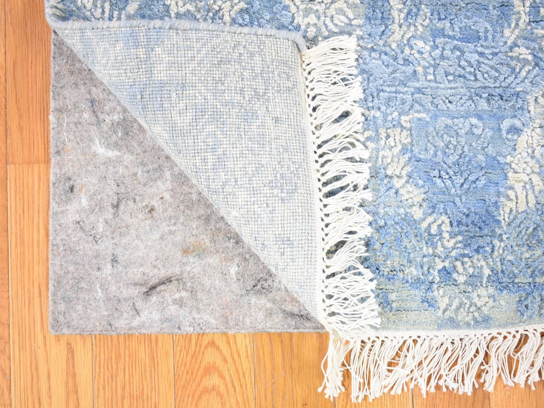 6'0" x 9'3" New Hand Knotted Blue Wool & Silk Rectangle Oriental Rug - MOA10266986