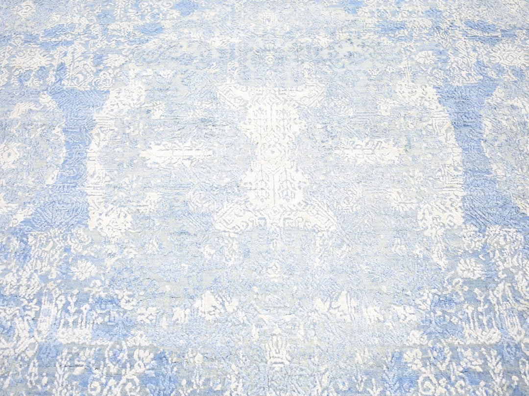 6'0" x 9'3" New Hand Knotted Blue Wool & Silk Rectangle Oriental Rug - MOA10266986