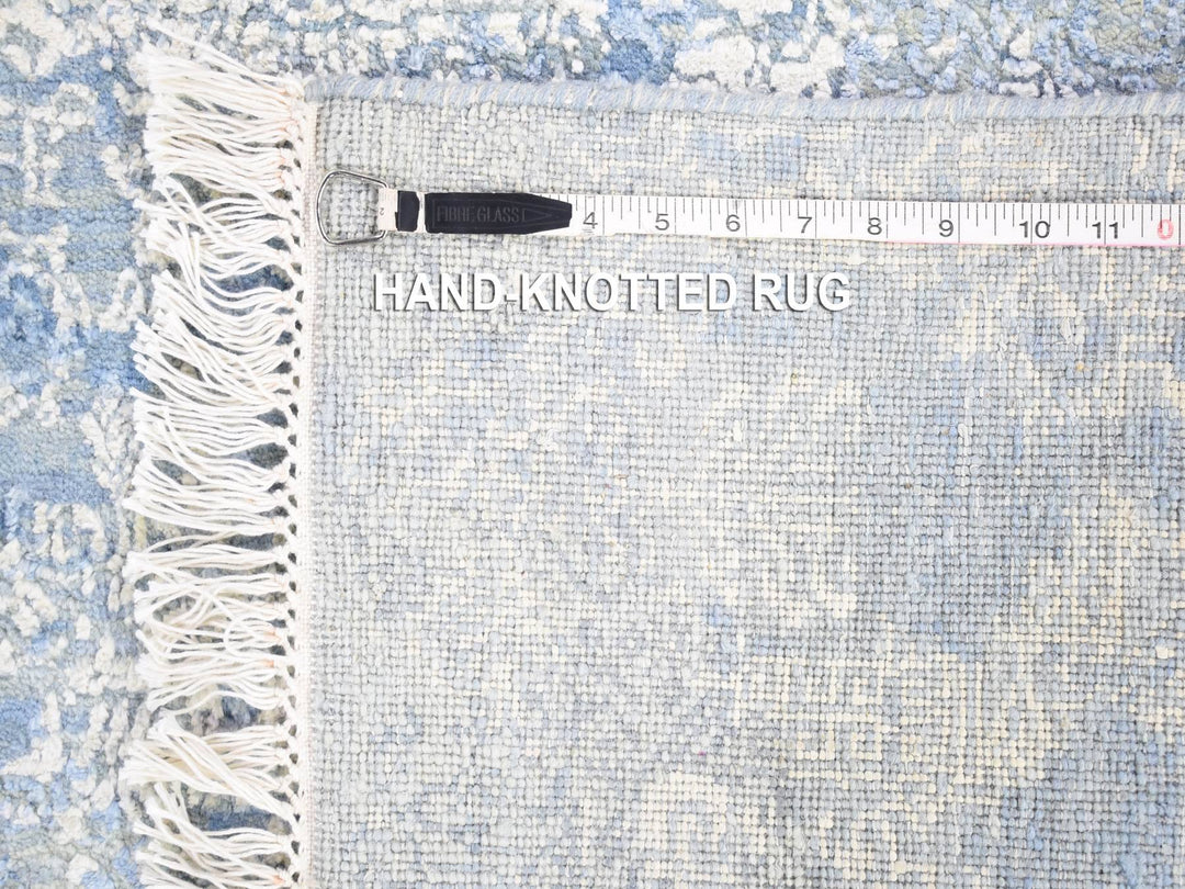 6'0" x 9'3" New Hand Knotted Blue Wool & Silk Rectangle Oriental Rug - MOA10266986