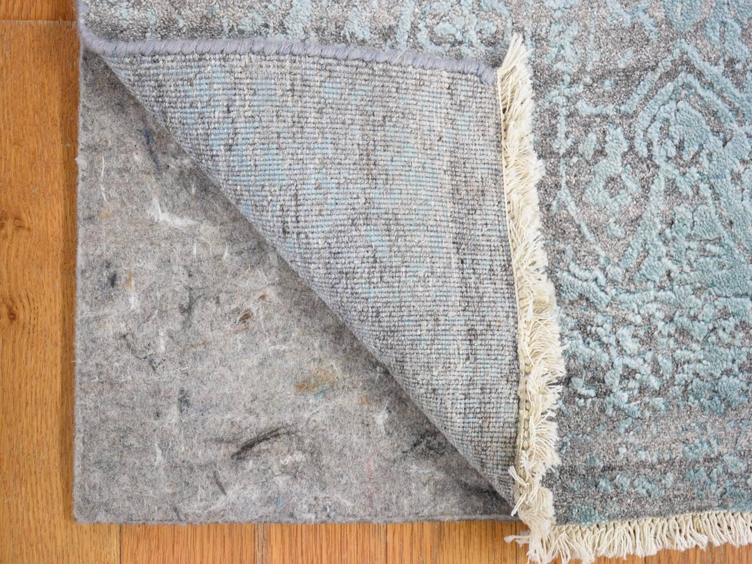 2'7" x 14'0" New Hand Knotted Blue Wool & Silk Runner Oriental Rug - MOA10266988