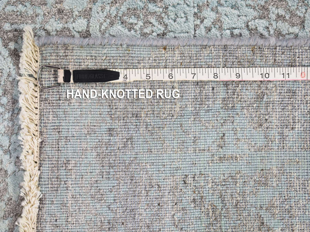 2'7" x 14'0" New Hand Knotted Blue Wool & Silk Runner Oriental Rug - MOA10266988