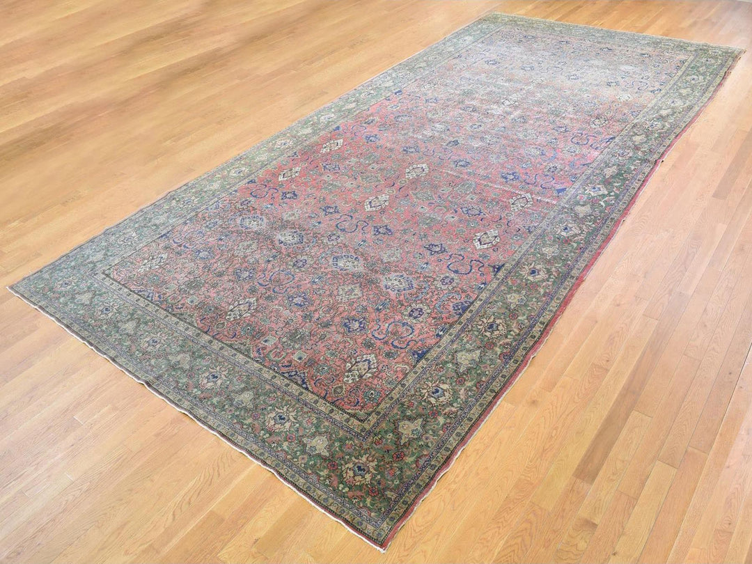 9'2" x 19'2" Vintage Hand Knotted Pink Wool Rectangle Oriental Rug - MOA10266995