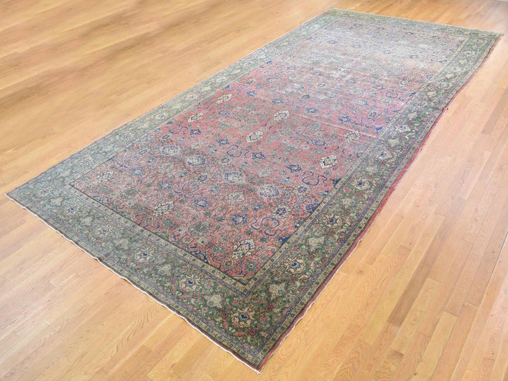 9'2" x 19'2" Vintage Hand Knotted Pink Wool Rectangle Oriental Rug - MOA10266995