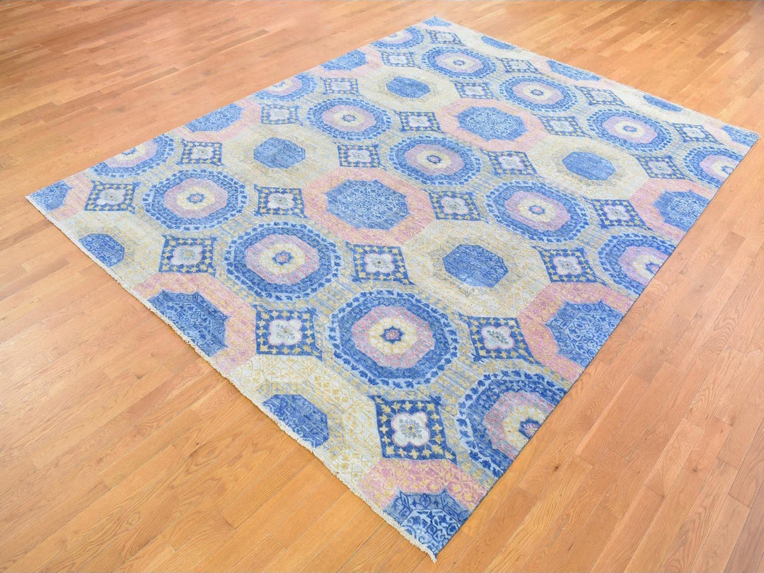 9'0" x 11'8" New Hand Knotted Blue Wool Rectangle Oriental Rug - MOA10266997