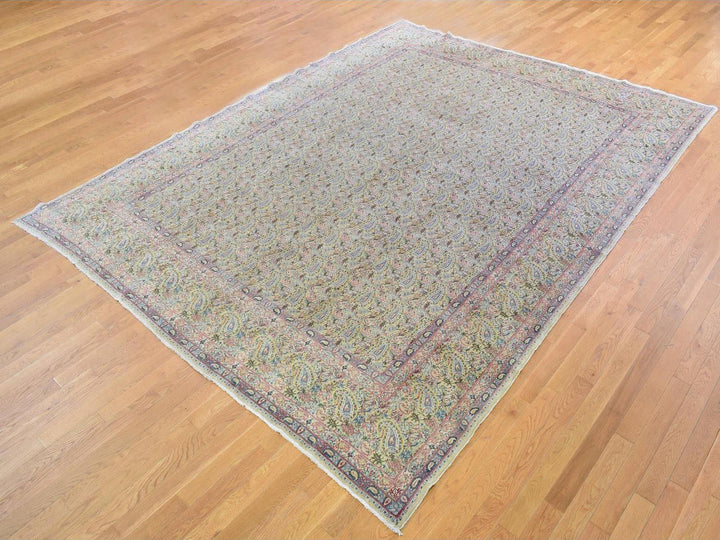 10'0" x 13'0" Vintage Hand Knotted Ivory Wool Rectangle Oriental Rug - MOA10266998