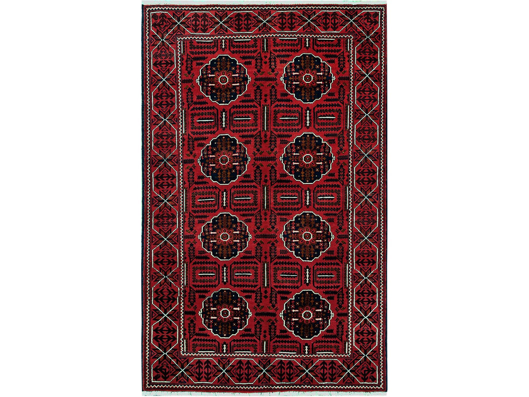 3'11" x 6'4" New Hand Knotted Red Wool Rectangle Oriental Rug - MOA102669