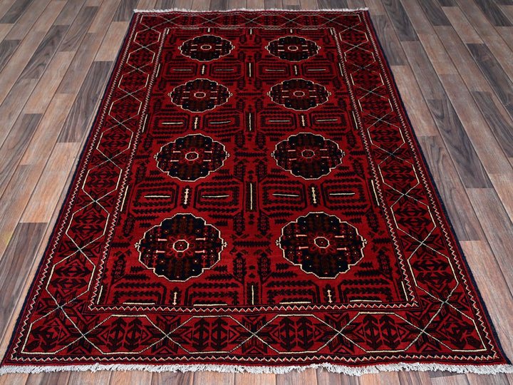 3'11" x 6'4" New Hand Knotted Red Wool Rectangle Oriental Rug - MOA102669