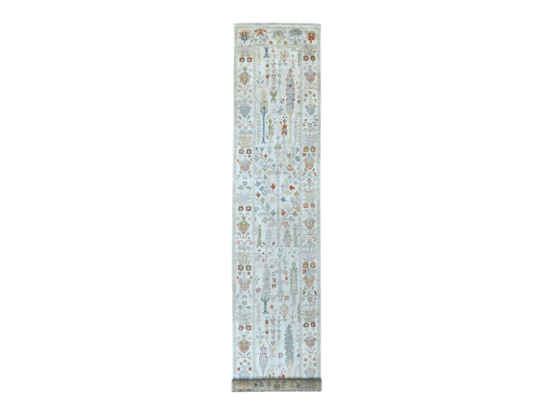 2'9" x 15'6" New Hand Knotted Ivory Wool Runner Oriental Rug - MOA10267025