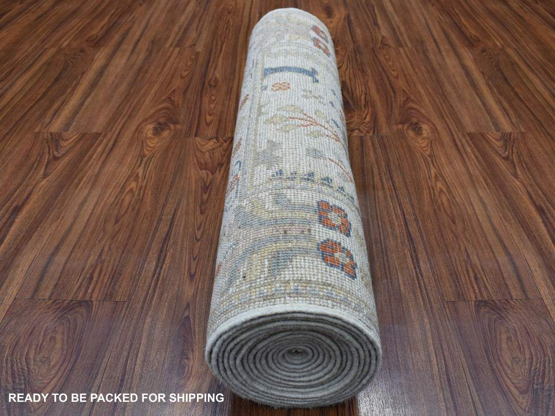 2'9" x 15'6" New Hand Knotted Ivory Wool Runner Oriental Rug - MOA10267025