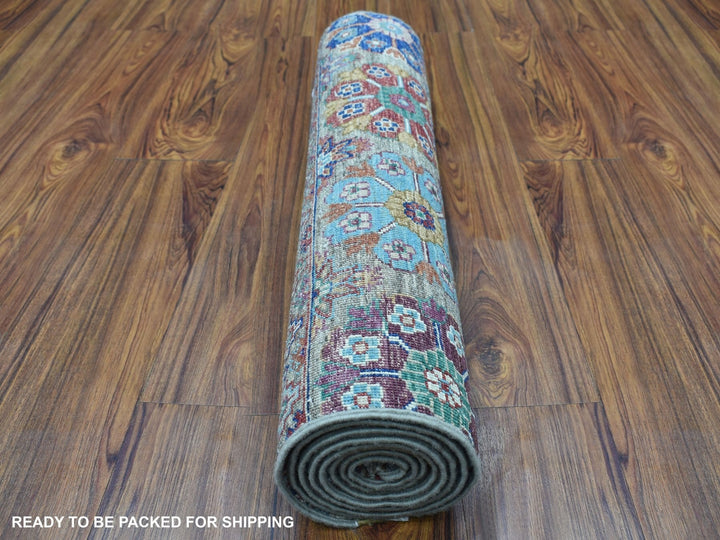 2'7" x 8'0" New Hand Knotted Grey Wool Runner Oriental Rug - MOA10267122