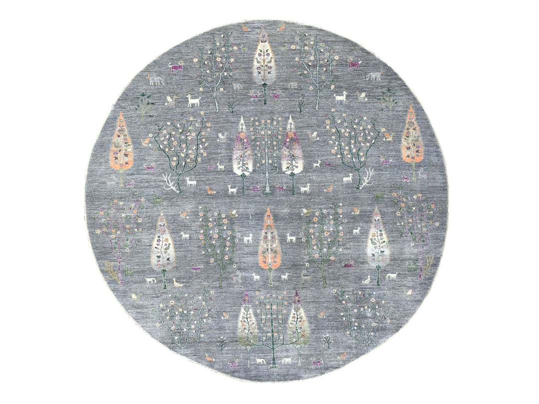 12'0" x 12'0" New Hand Knotted Grey Wool Round Oriental Rug - MOA10267159