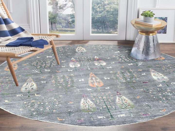 12'0" x 12'0" New Hand Knotted Grey Wool Round Oriental Rug - MOA10267159