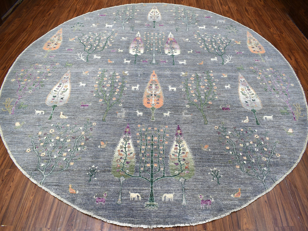 12'0" x 12'0" New Hand Knotted Grey Wool Round Oriental Rug - MOA10267159