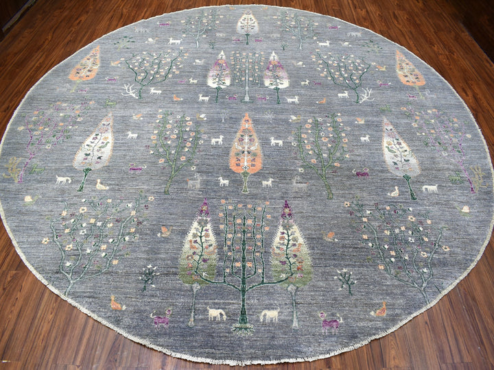 12'0" x 12'0" New Hand Knotted Grey Wool Round Oriental Rug - MOA10267159