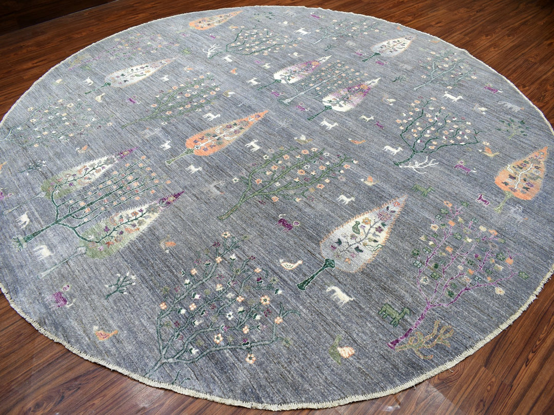 12'0" x 12'0" New Hand Knotted Grey Wool Round Oriental Rug - MOA10267159