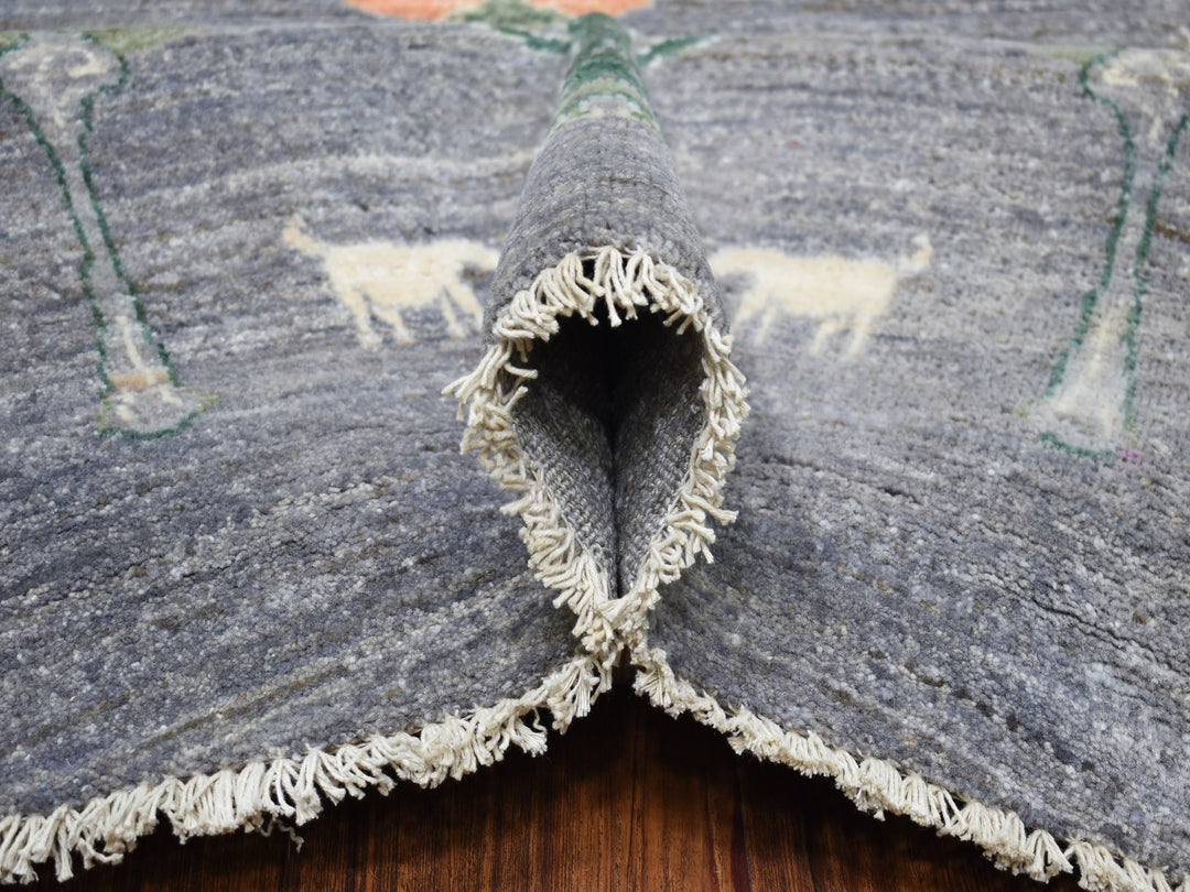 12'0" x 12'0" New Hand Knotted Grey Wool Round Oriental Rug - MOA10267159