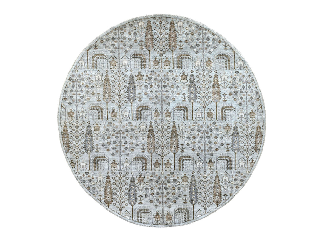 8'0" x 8'3" New Hand Knotted Grey Wool Round Oriental Rug - MOA10267163