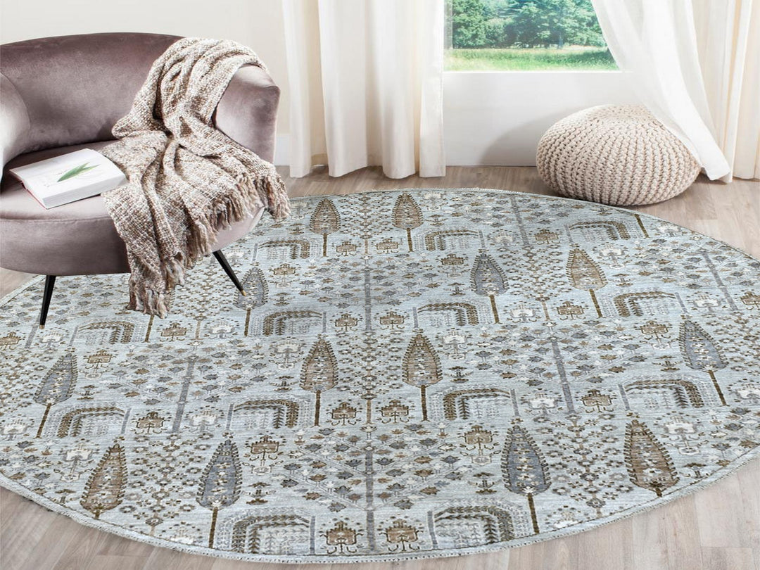 8'0" x 8'3" New Hand Knotted Grey Wool Round Oriental Rug - MOA10267163