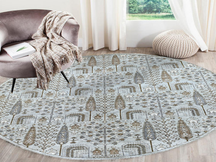 8'0" x 8'3" New Hand Knotted Grey Wool Round Oriental Rug - MOA10267163