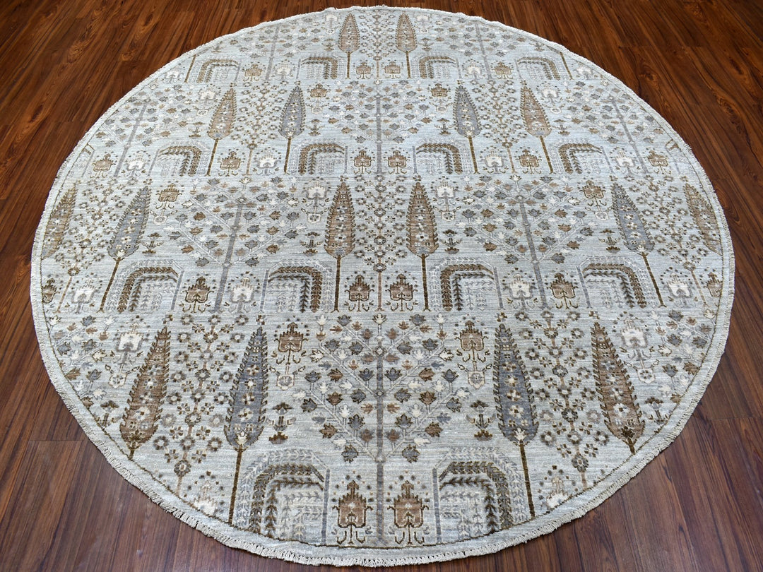 8'0" x 8'3" New Hand Knotted Grey Wool Round Oriental Rug - MOA10267163