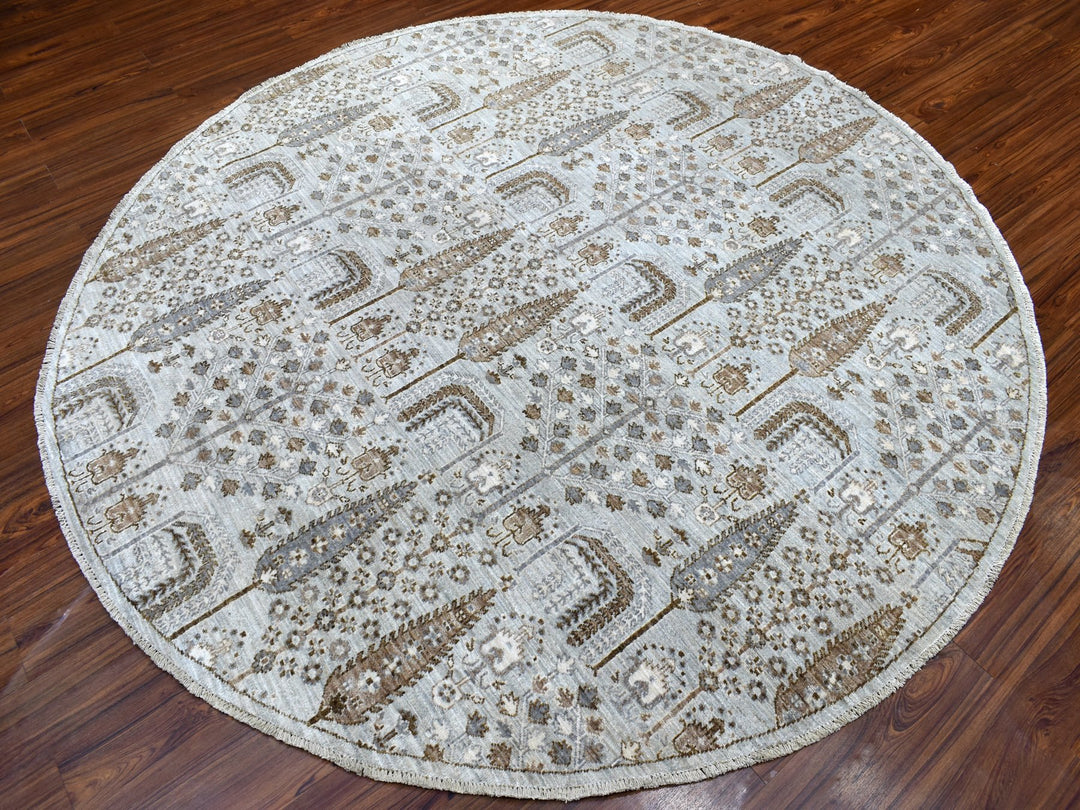 8'0" x 8'3" New Hand Knotted Grey Wool Round Oriental Rug - MOA10267163