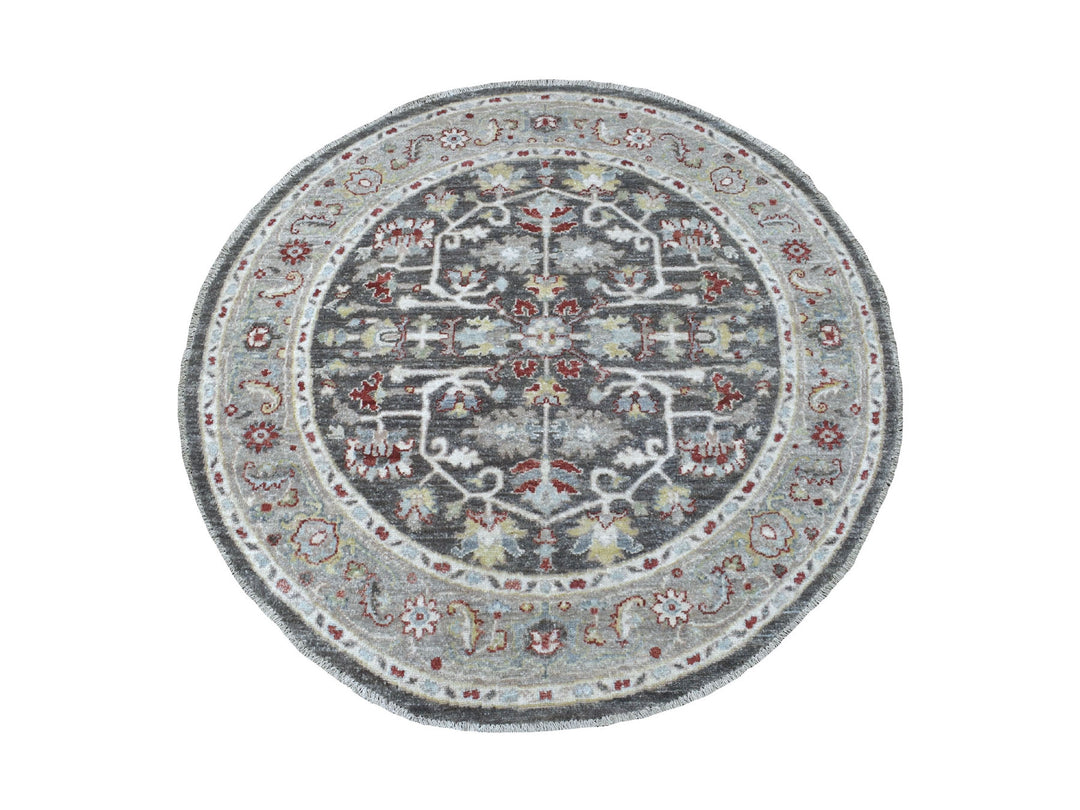 4'0" x 4'0" New Hand Knotted Grey Wool Round Oriental Rug - MOA10267172