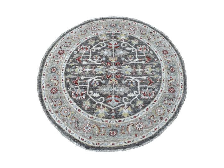4'0" x 4'0" New Hand Knotted Grey Wool Round Oriental Rug - MOA10267172