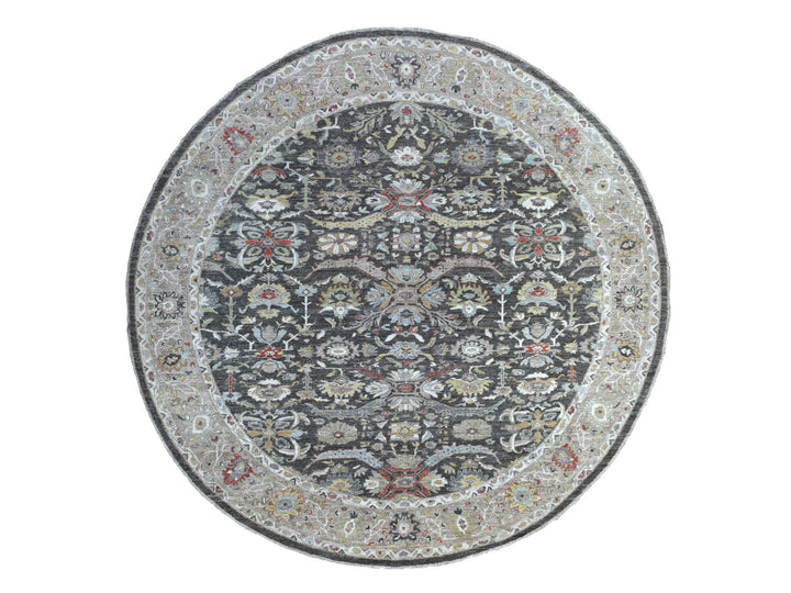9'9" x 9'10" New Hand Knotted Grey Wool Round Oriental Rug - MOA10267183