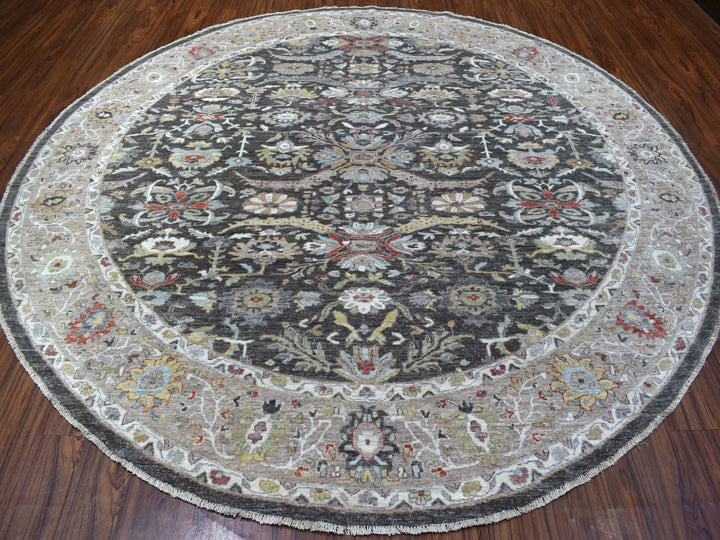 9'9" x 9'10" New Hand Knotted Grey Wool Round Oriental Rug - MOA10267183