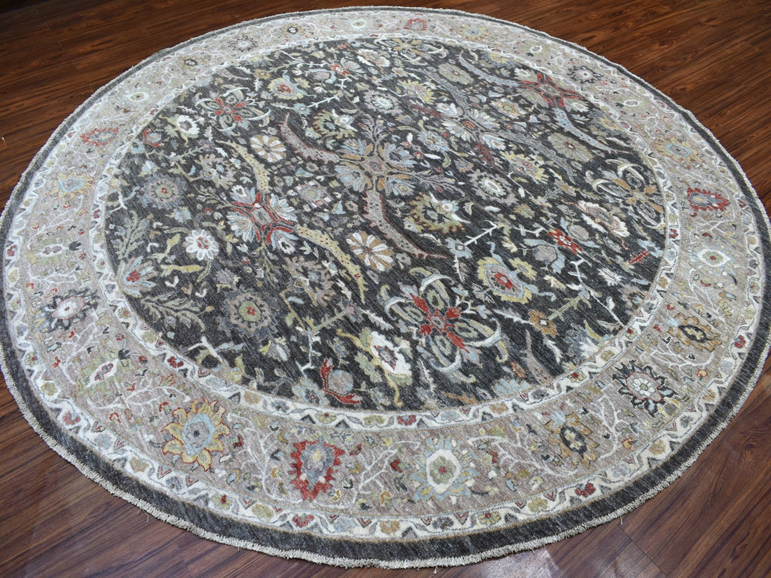 9'9" x 9'10" New Hand Knotted Grey Wool Round Oriental Rug - MOA10267183