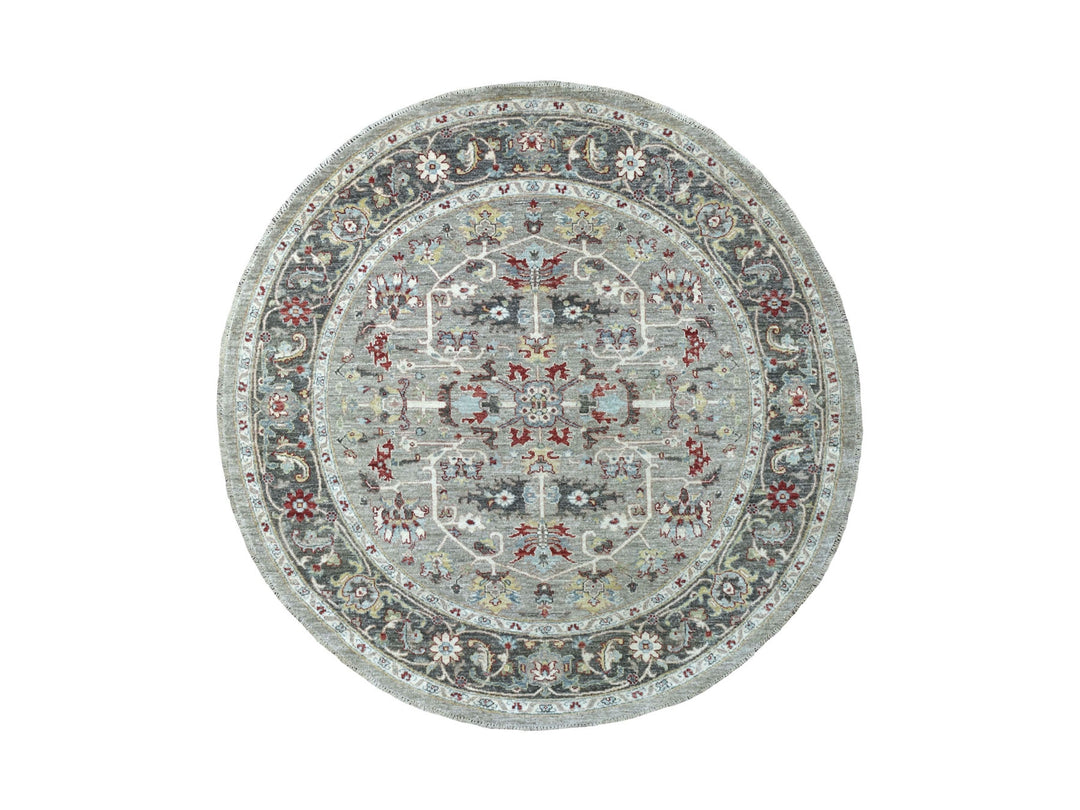 5'8" x 5'9" New Hand Knotted Grey Wool Round Oriental Rug - MOA10267189