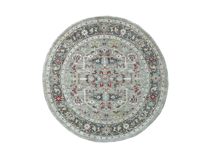 5'8" x 5'9" New Hand Knotted Grey Wool Round Oriental Rug - MOA10267189